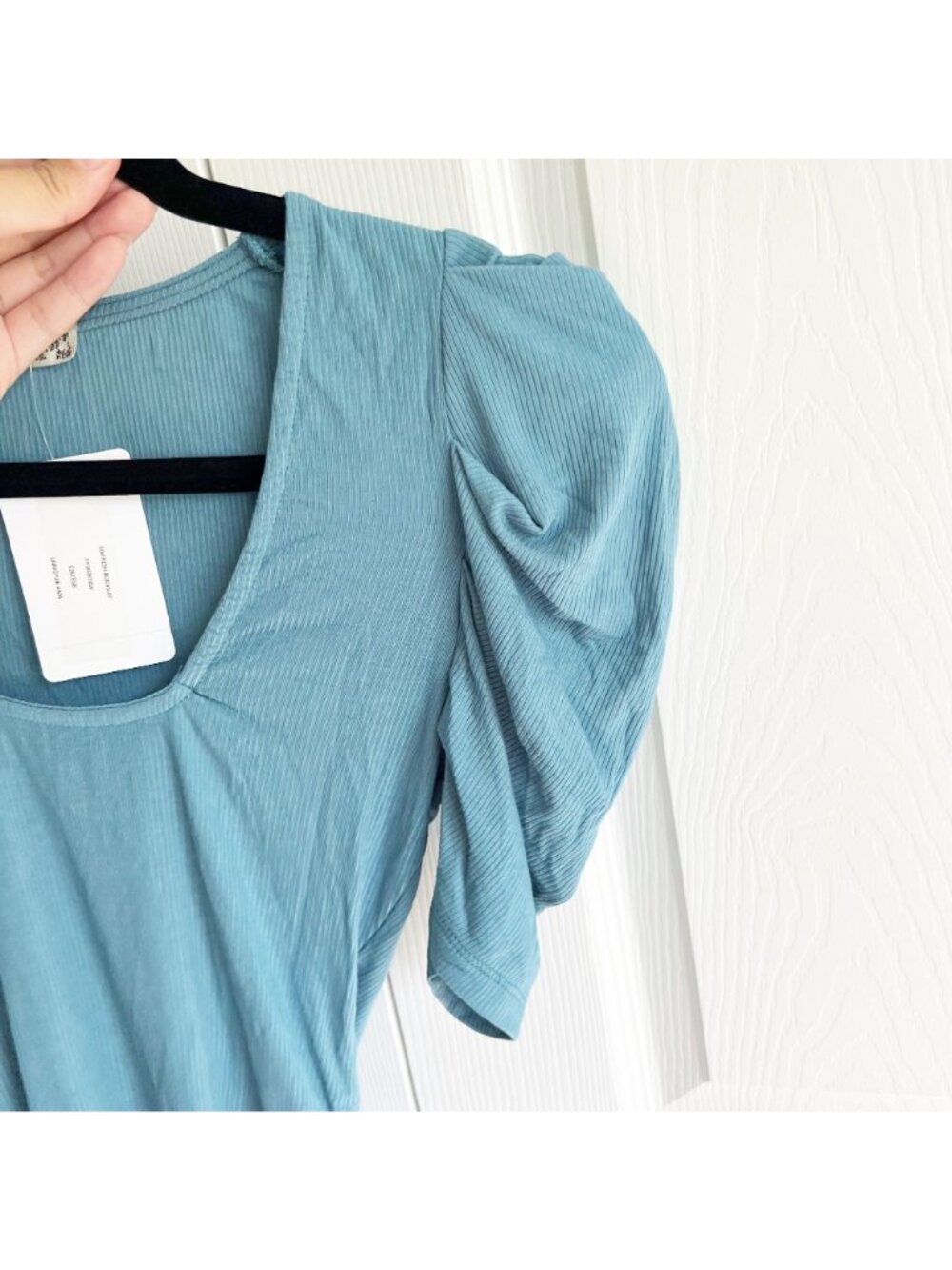 Free People Larkspur Blue Puff Sleeve Ribbed Bodysuit Women's Size X-Small XS - Picture 7 of 9